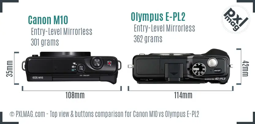 Canon M10 vs Olympus E-PL2 top view buttons comparison