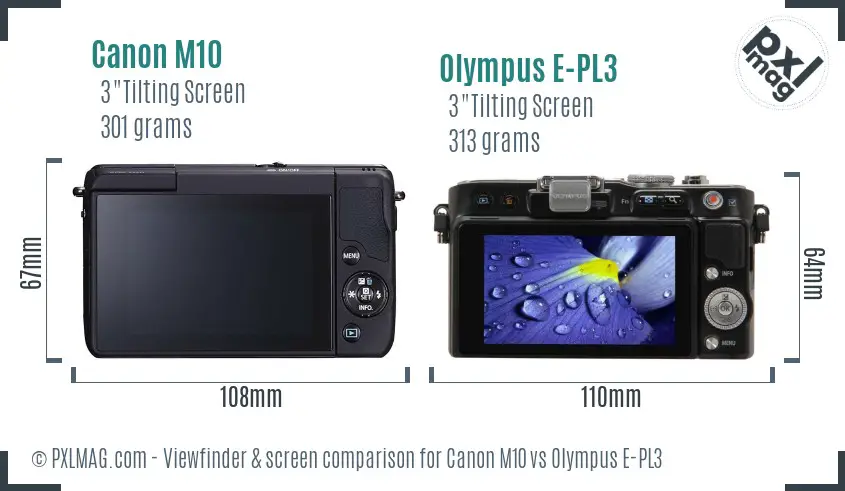 Canon M10 vs Olympus E-PL3 Screen and Viewfinder comparison