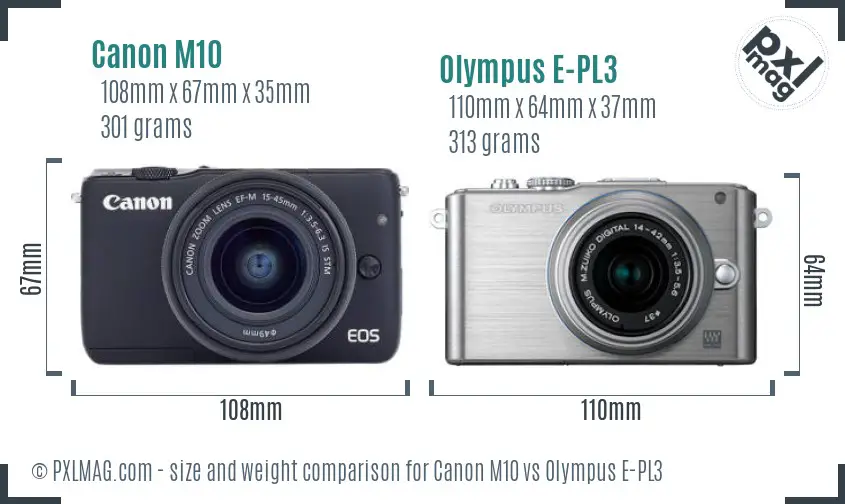 Canon M10 vs Olympus E-PL3 size comparison