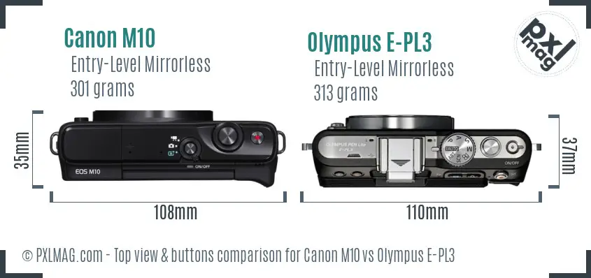 Canon M10 vs Olympus E-PL3 top view buttons comparison