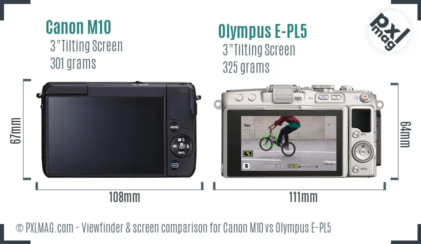 Canon M10 vs Olympus E-PL5 Screen and Viewfinder comparison