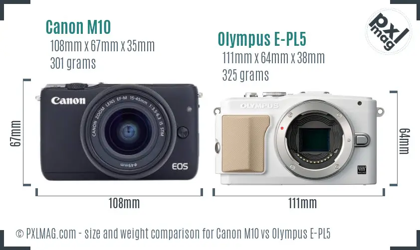 Canon M10 vs Olympus E-PL5 size comparison