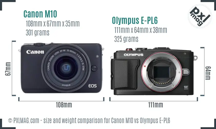 Canon M10 vs Olympus E-PL6 size comparison