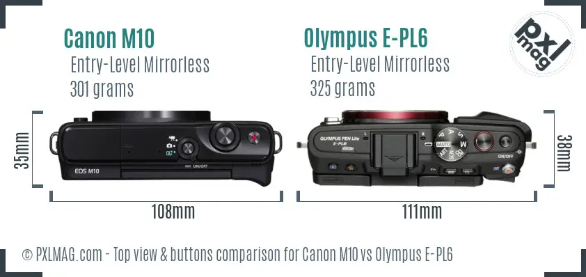 Canon M10 vs Olympus E-PL6 top view buttons comparison