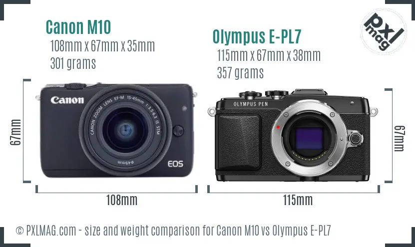 Canon M10 vs Olympus E-PL7 size comparison