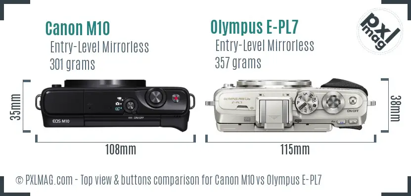 Canon M10 vs Olympus E-PL7 top view buttons comparison