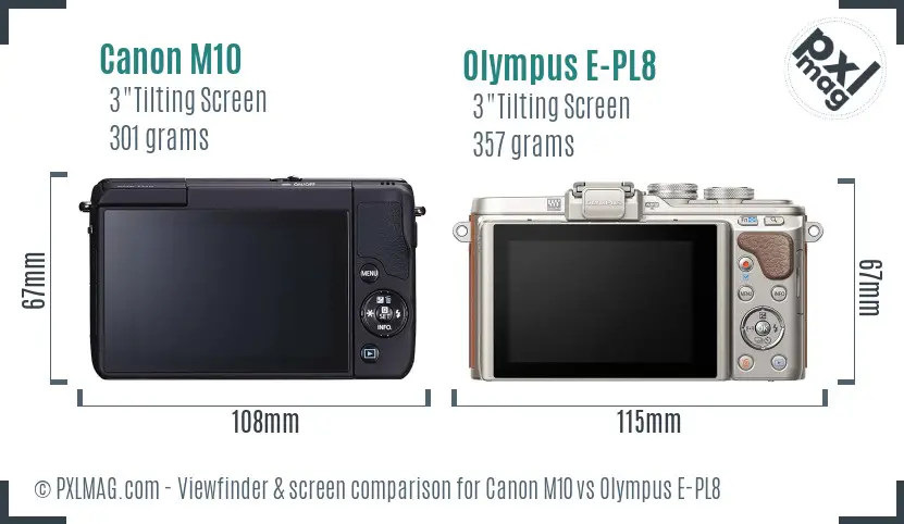 Canon M10 vs Olympus E-PL8 Screen and Viewfinder comparison