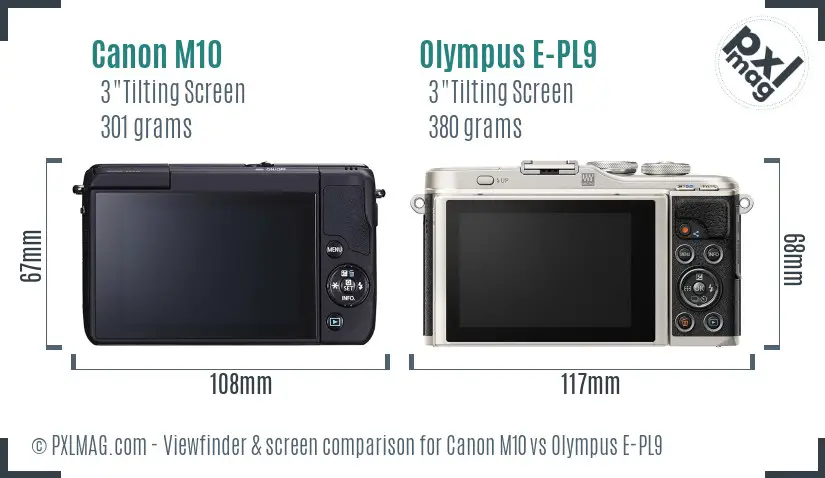 Canon M10 vs Olympus E-PL9 Screen and Viewfinder comparison