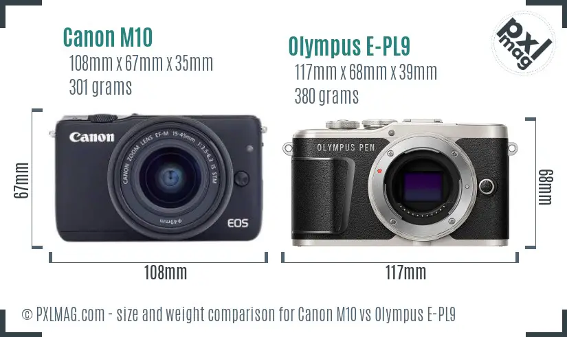 Canon M10 vs Olympus E-PL9 size comparison