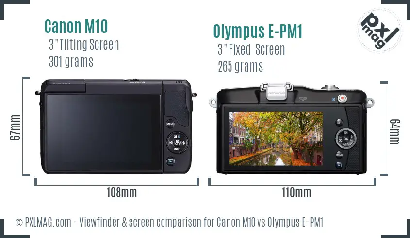 Canon M10 vs Olympus E-PM1 Screen and Viewfinder comparison