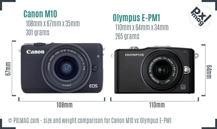 Canon M10 vs Olympus E-PM1 size comparison