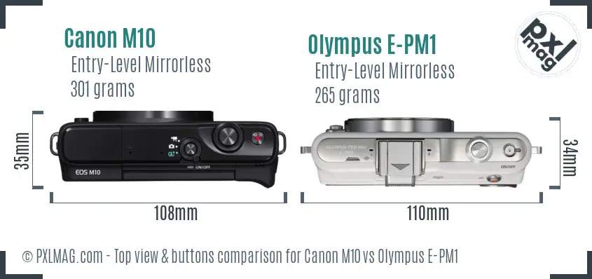 Canon M10 vs Olympus E-PM1 top view buttons comparison