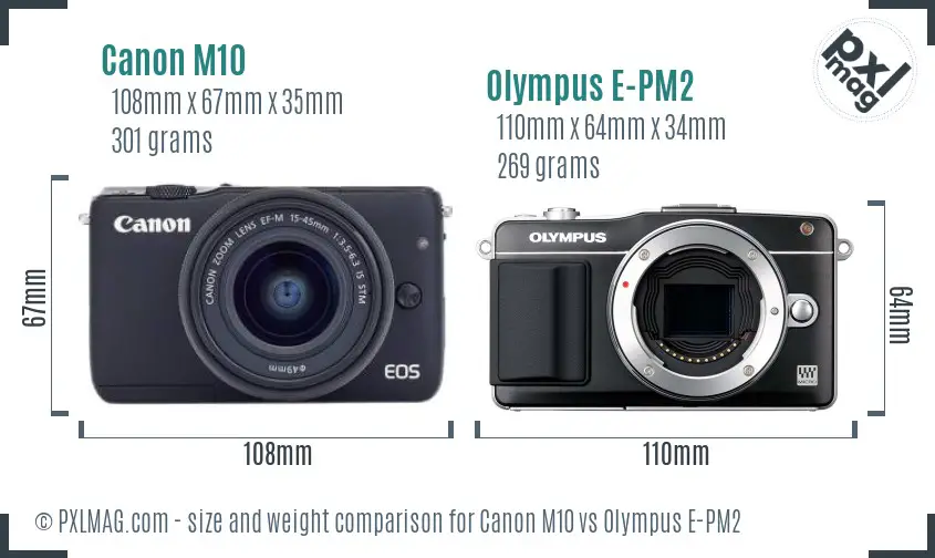 Canon M10 vs Olympus E-PM2 size comparison