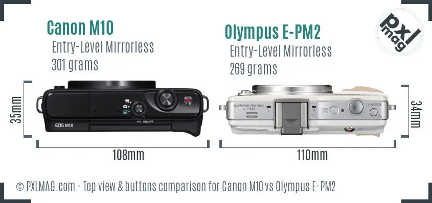 Canon M10 vs Olympus E-PM2 top view buttons comparison