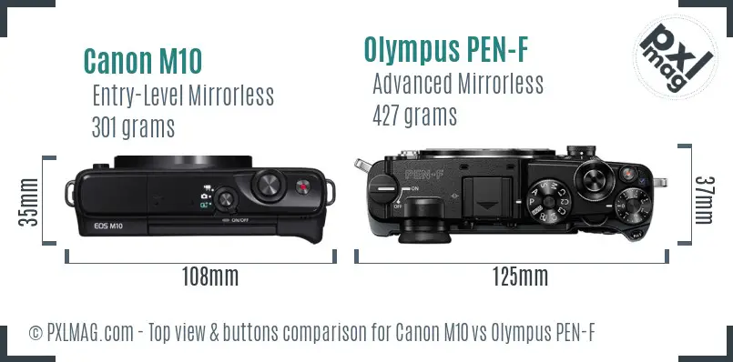 Canon M10 vs Olympus PEN-F top view buttons comparison