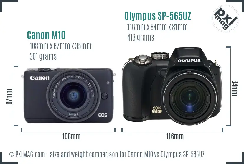 Canon M10 vs Olympus SP-565UZ size comparison
