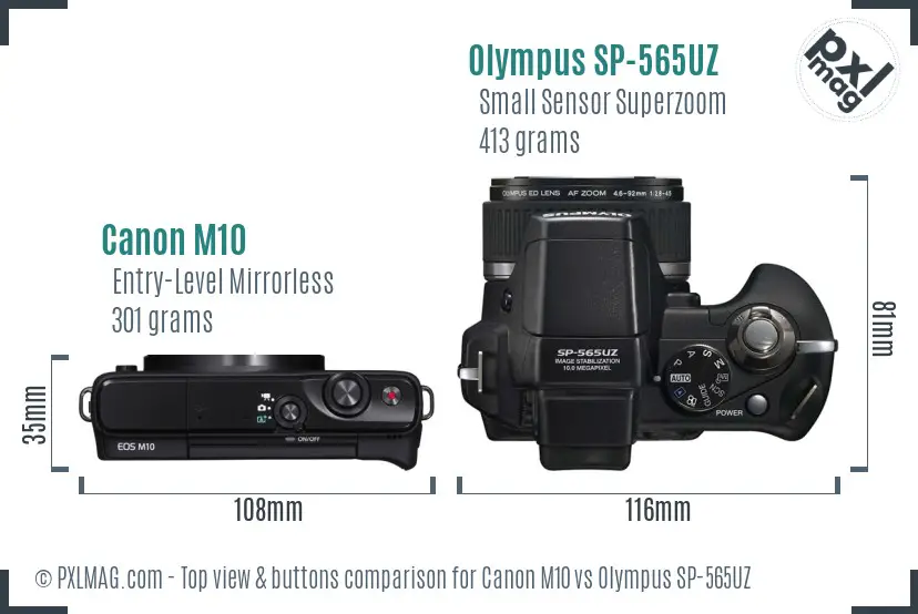 Canon M10 vs Olympus SP-565UZ top view buttons comparison