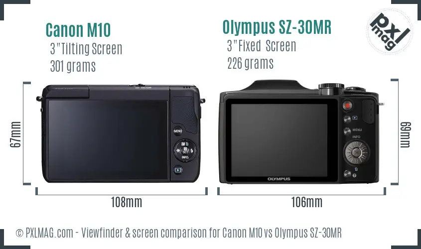 Canon M10 vs Olympus SZ-30MR Screen and Viewfinder comparison