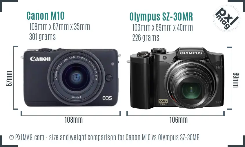 Canon M10 vs Olympus SZ-30MR size comparison