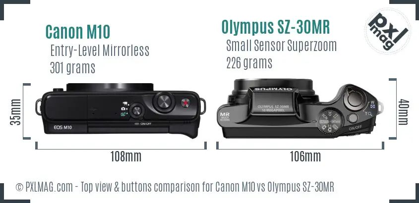 Canon M10 vs Olympus SZ-30MR top view buttons comparison