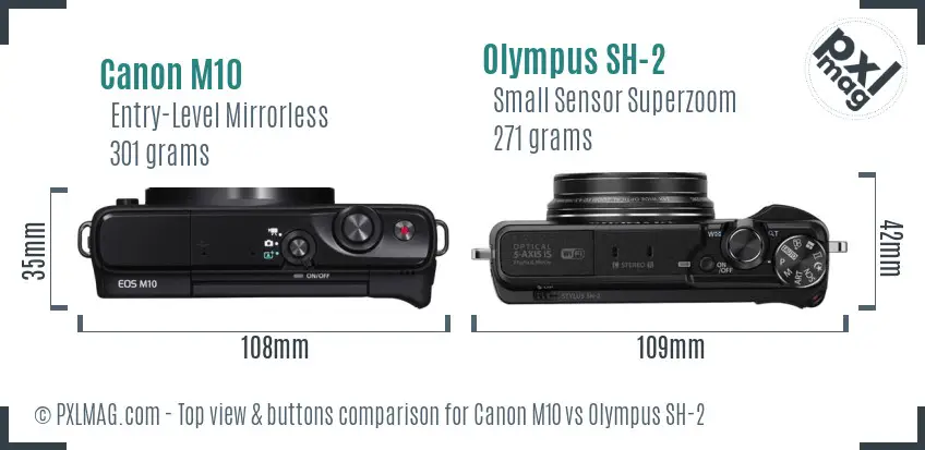 Canon M10 vs Olympus SH-2 top view buttons comparison