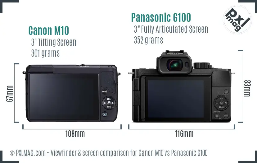 Canon M10 vs Panasonic G100 Screen and Viewfinder comparison