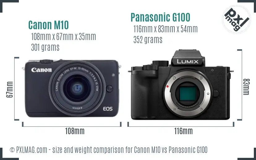 Canon M10 vs Panasonic G100 size comparison