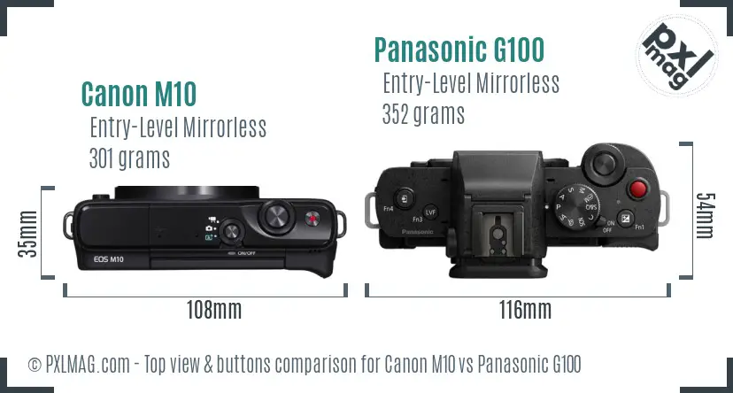 Canon M10 vs Panasonic G100 top view buttons comparison