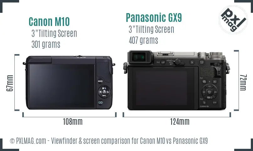 Canon M10 vs Panasonic GX9 Screen and Viewfinder comparison