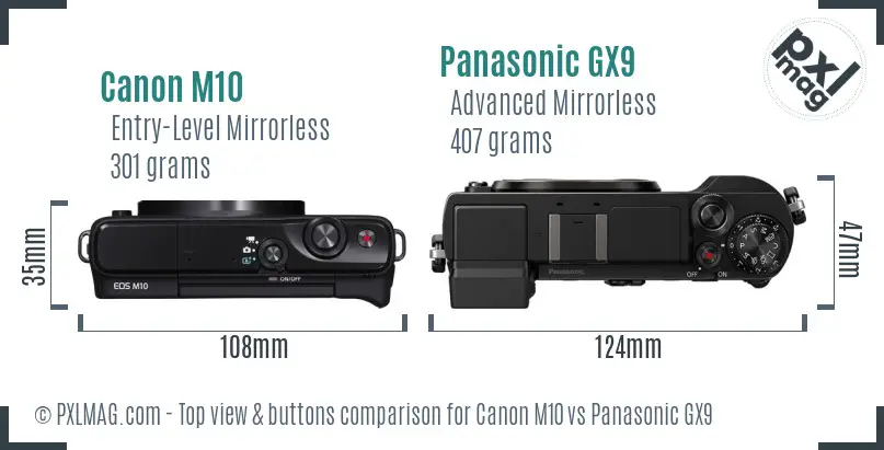 Canon M10 vs Panasonic GX9 top view buttons comparison