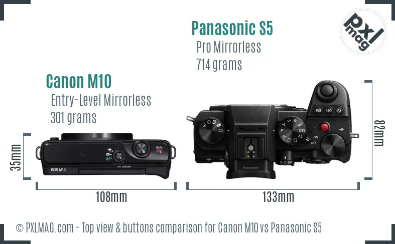 Canon M10 vs Panasonic S5 top view buttons comparison