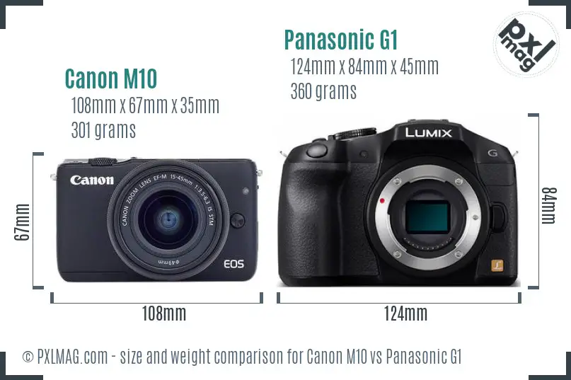 Canon M10 vs Panasonic G1 size comparison