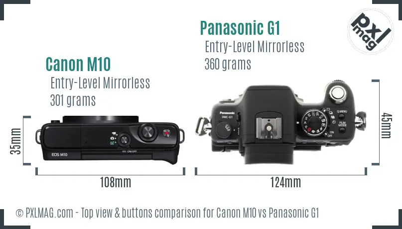 Canon M10 vs Panasonic G1 top view buttons comparison