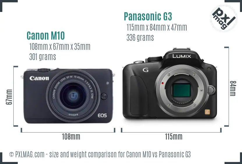 Canon M10 vs Panasonic G3 size comparison