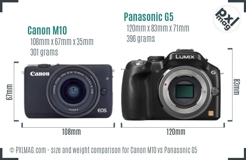 Canon M10 vs Panasonic G5 size comparison