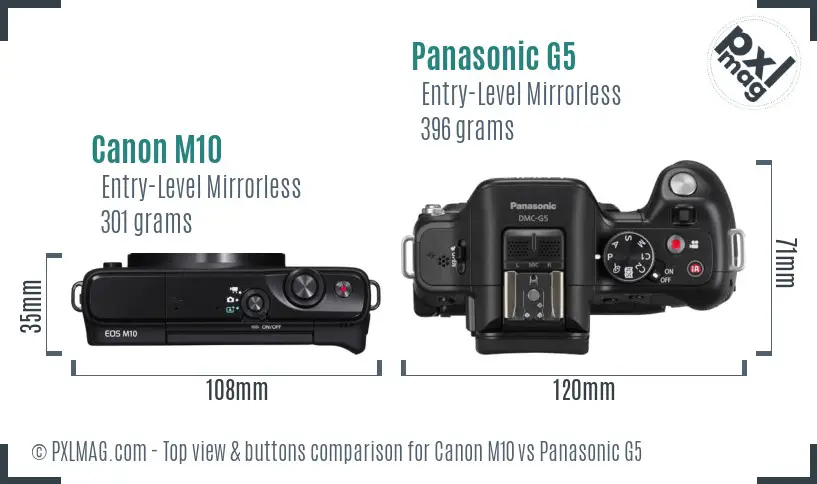 Canon M10 vs Panasonic G5 top view buttons comparison