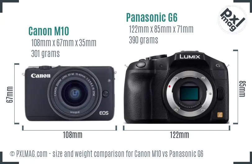 Canon M10 vs Panasonic G6 size comparison