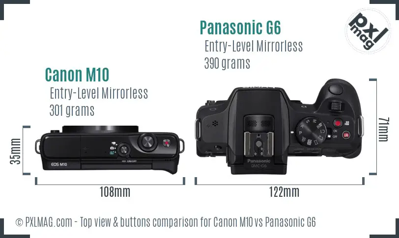 Canon M10 vs Panasonic G6 top view buttons comparison