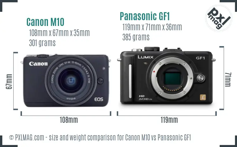 Canon M10 vs Panasonic GF1 size comparison