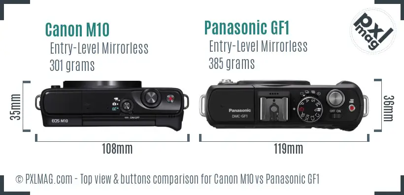 Canon M10 vs Panasonic GF1 top view buttons comparison