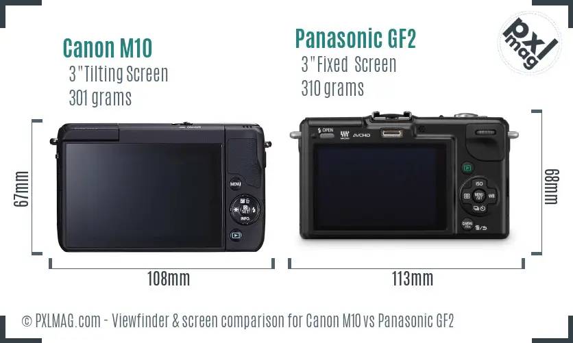 Canon M10 vs Panasonic GF2 Screen and Viewfinder comparison