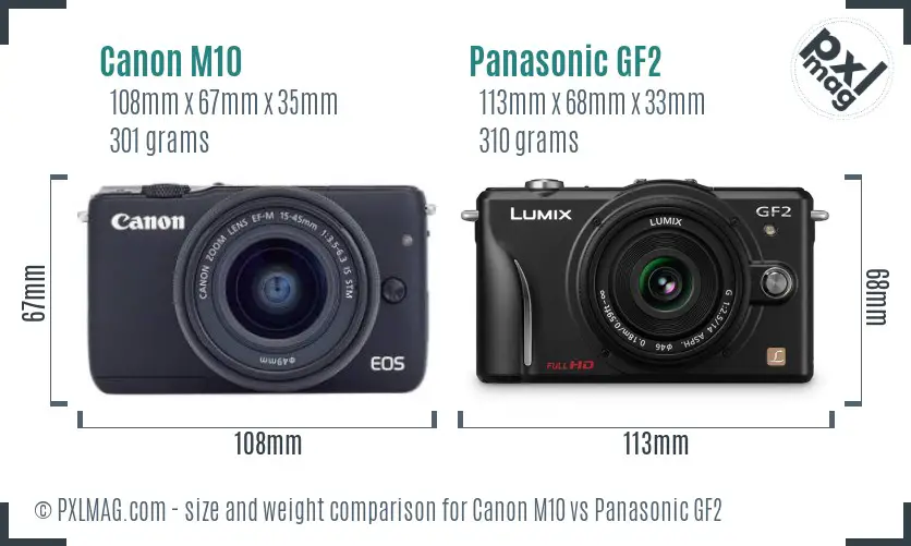 Canon M10 vs Panasonic GF2 size comparison