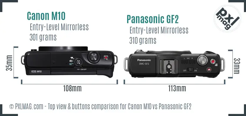 Canon M10 vs Panasonic GF2 top view buttons comparison