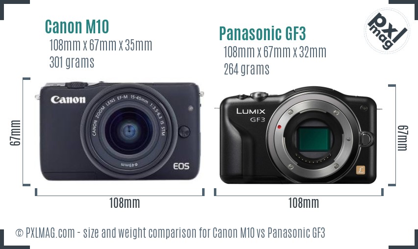 Canon M10 vs Panasonic GF3 size comparison