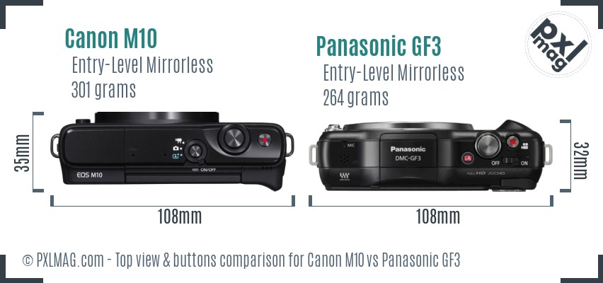 Canon M10 vs Panasonic GF3 top view buttons comparison