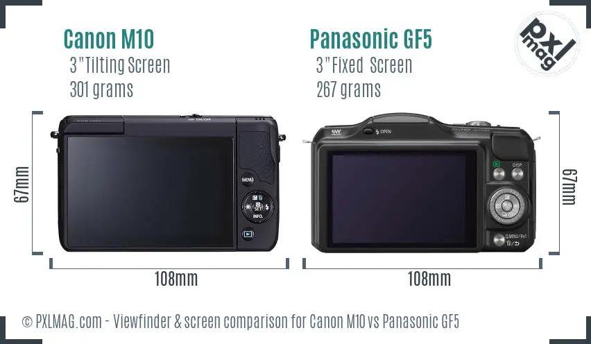 Canon M10 vs Panasonic GF5 Screen and Viewfinder comparison