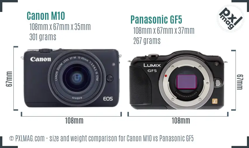 Canon M10 vs Panasonic GF5 size comparison