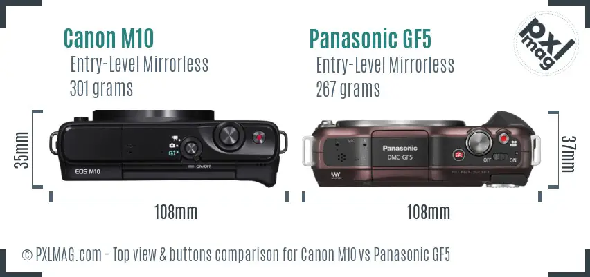 Canon M10 vs Panasonic GF5 top view buttons comparison