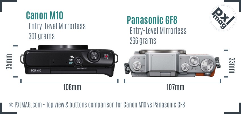 Canon M10 vs Panasonic GF8 top view buttons comparison