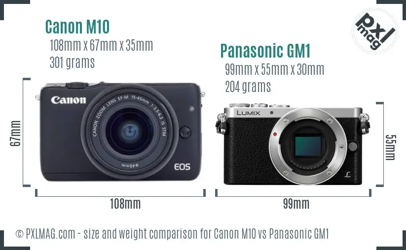 Canon M10 vs Panasonic GM1 size comparison